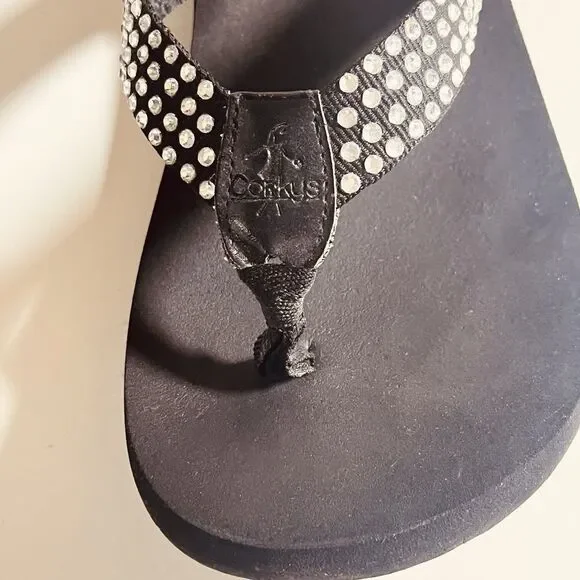 Corkys Madeline Flip Flop Clear Rhinestones On Black Fabric Straps Size 8 W/box - Picture 5 of 7